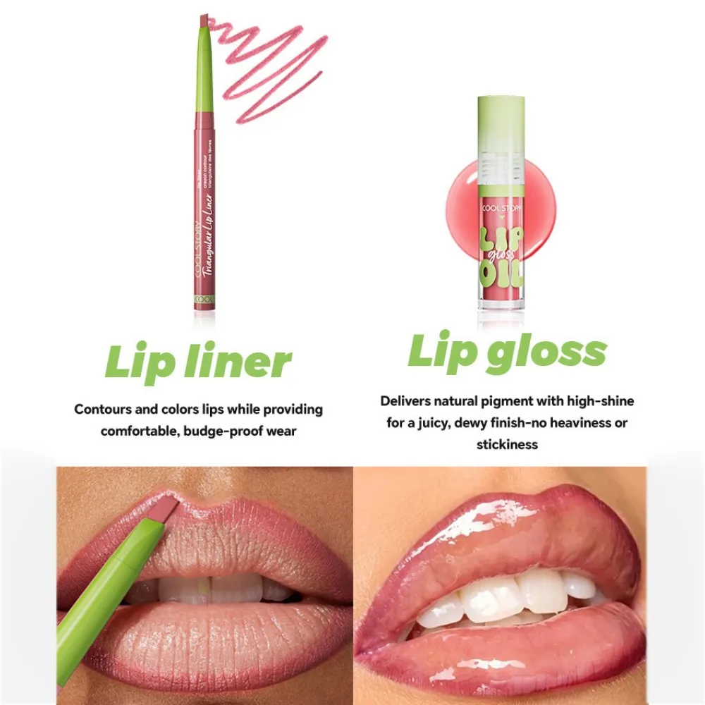 3個入りリップライナー＆グロスセット、2 in 1リップスティック、デュアルエンドでスムーズな重ね塗り可能なリップグロス、女性用リップコンボメイク