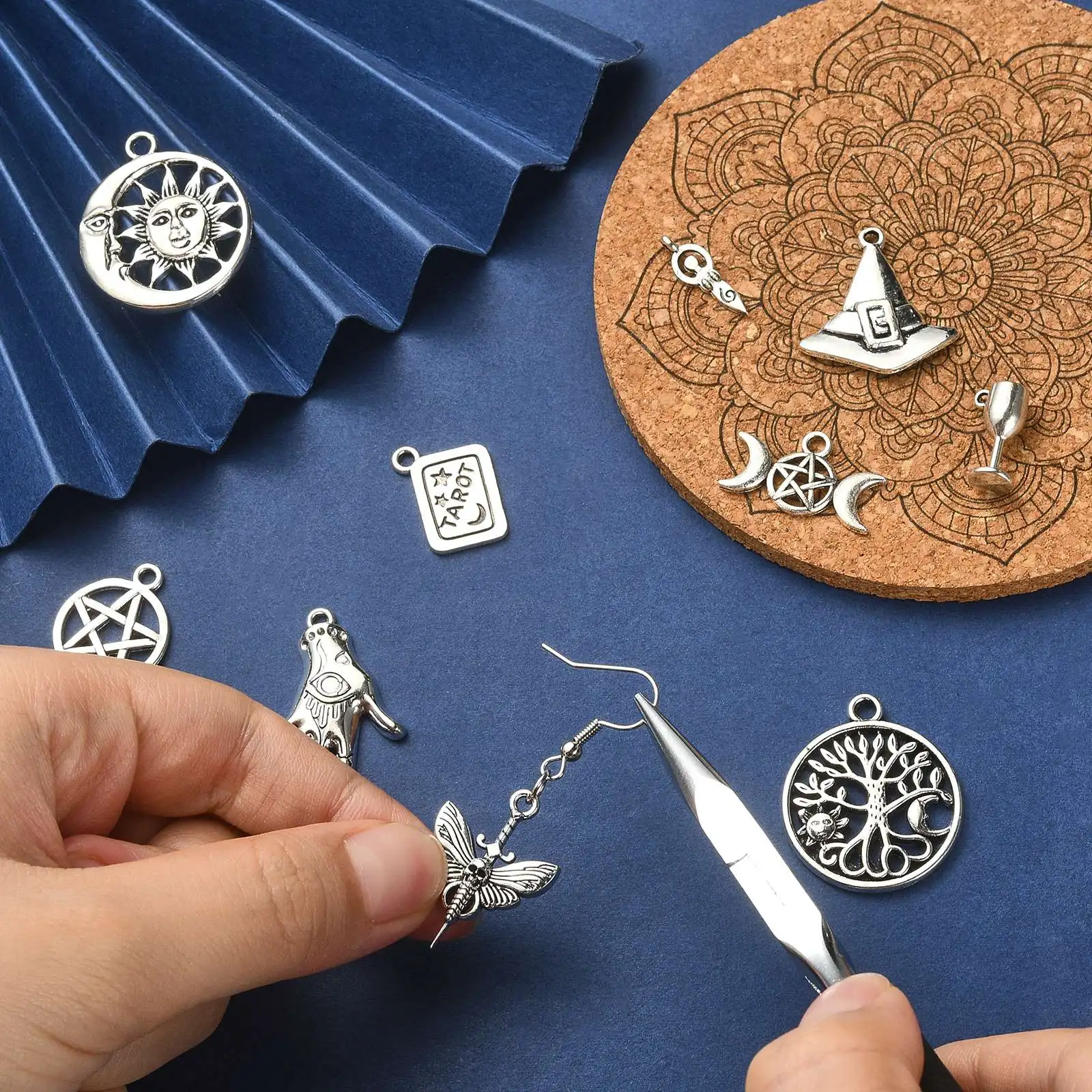 Pandahall 100Pcs 10 Styles Tibetan Religious Charms Wizardry Worshippers Theme Charms Tarot Card Charms for Jewelry Making DIY