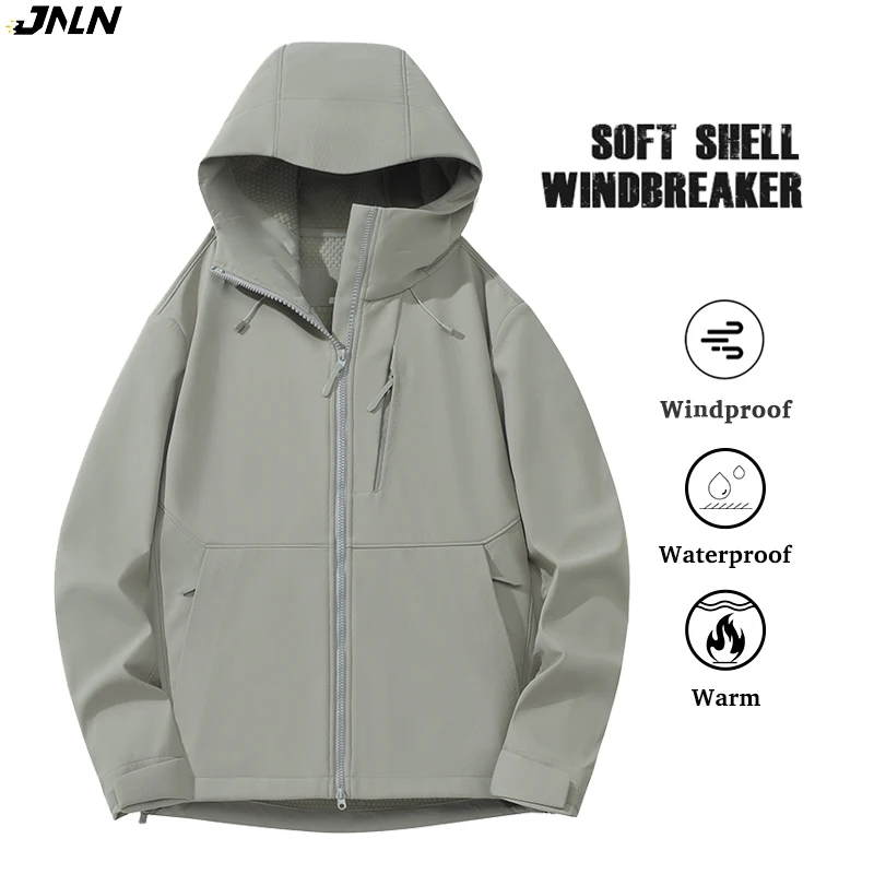 JNLN Men Women Waterproof Soft Shell Jacket Windproof Warm Fleece Rain Coat Unisex Hiking Climbing Trekking Outdoor Windbreaker