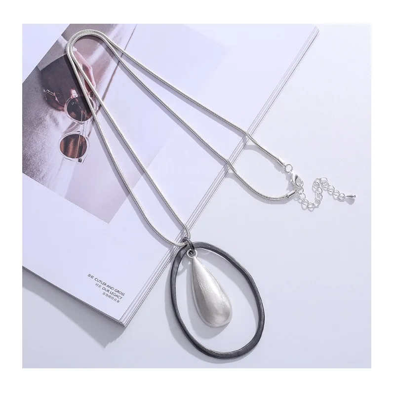

Popular Autumn and Winter Women's Metal Water Drop Long Jewelry Retro Simple Necklace Pendant Sweater Chain