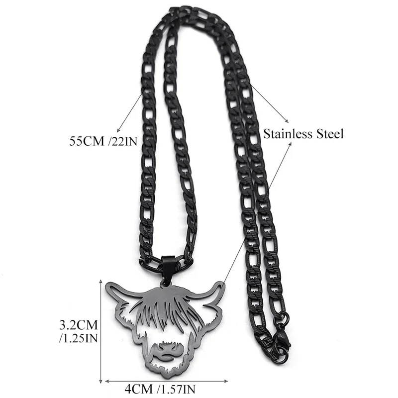 Collana con ciondolo testa di bestiame animale mucca in acciaio inossidabile per uomo donna colore nero toro polpaccio collane a catena regalo di gioielli NZZZ511