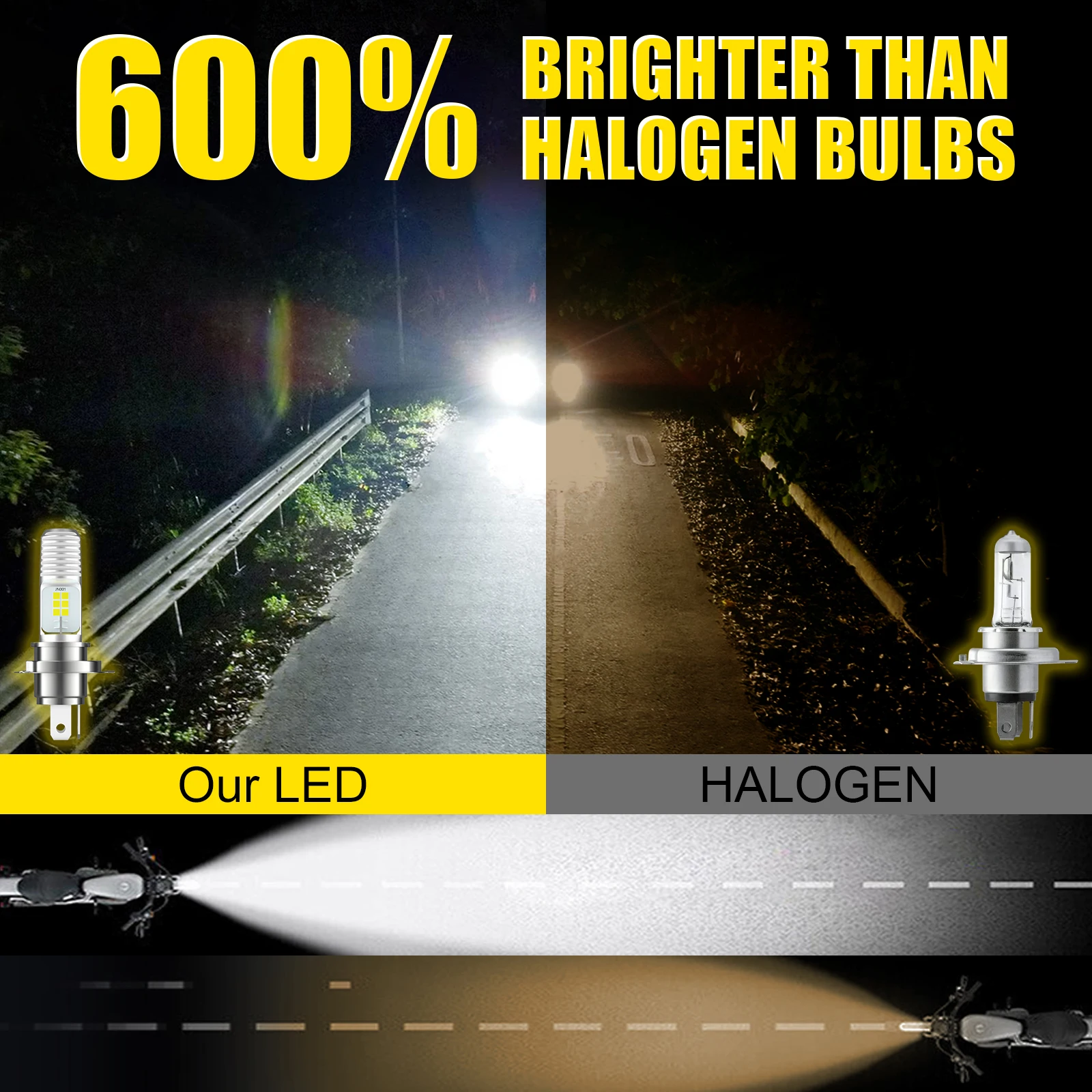 مصباح أمامي أبيض ليد للدراجات النارية ، شعاع هاي ولو ، دراجة نارية وسكوتر يعمل ، H4 ، H6 ، B20D ، P15D ، CSP ، 10000LM ، 12V ، 1