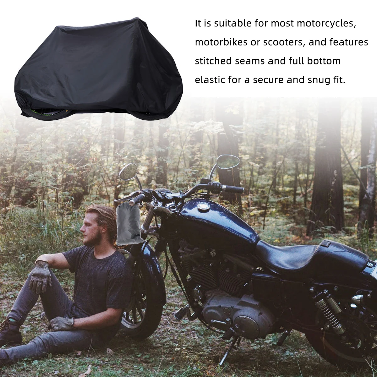 

Universal Motorcycle Cover Waterproof Dustproof Bike Protector For Most Bikes Scooters Elastic Hem Anti Theft Lock Hole