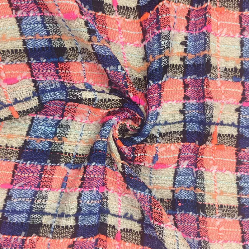 

Colorful Lattice Jacquard Yarn-Dyed Braided Tweed Fabric For Women's Autumn Jacket Dress Suits Coat Handbag DIY Sewing Material