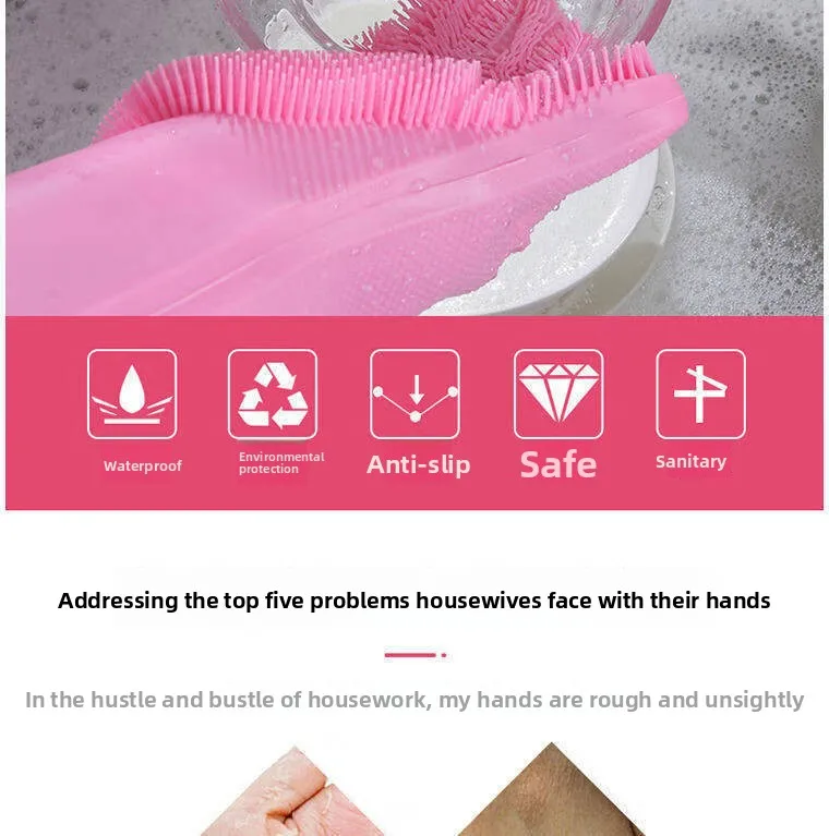 Silicone Dishwashing Gloves, Magic Gloves, Durable, Wear-Resistant, Waterproof Rubber Gloves for Special Use