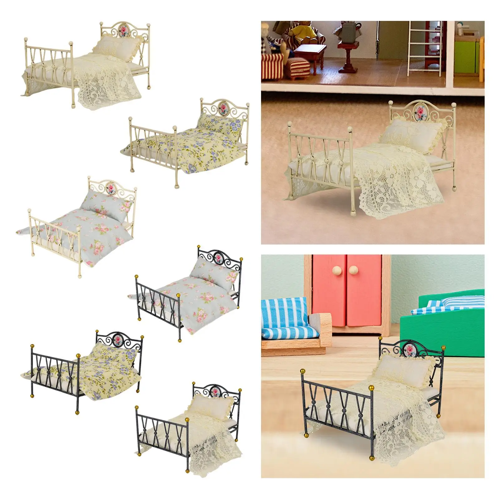 Modèle de lit l'inventaire pour la décoration de la chambre à coucher, meubles de chambre à coucher, modèle de scène de bricolage, maison de courses, mini lit, décoration de meubles, 1:6