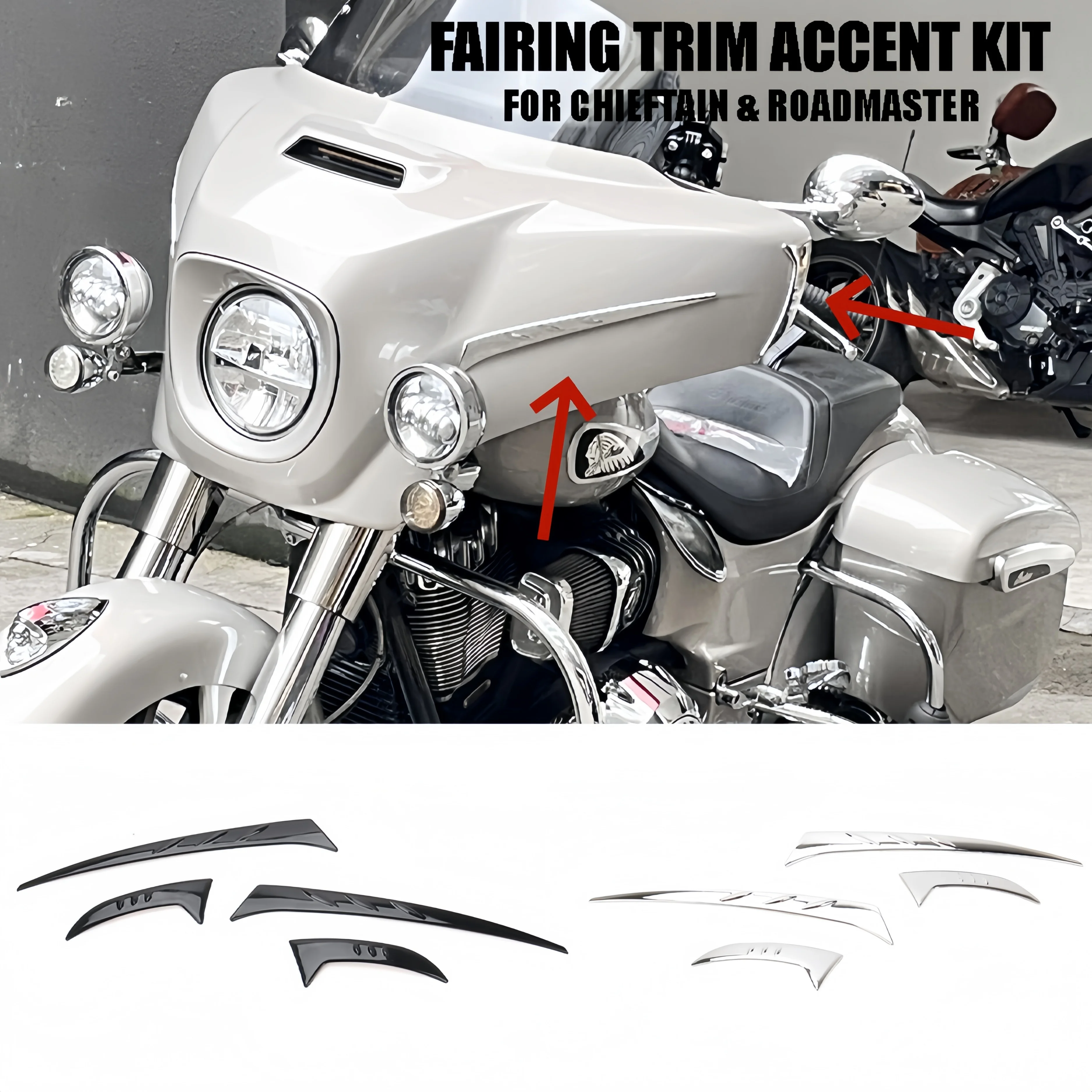 New Front Fairings Accent Trim Strips Accessories Kit Fairings Trim Accent For Indian Chieftain Roadmaster models 2019-2024