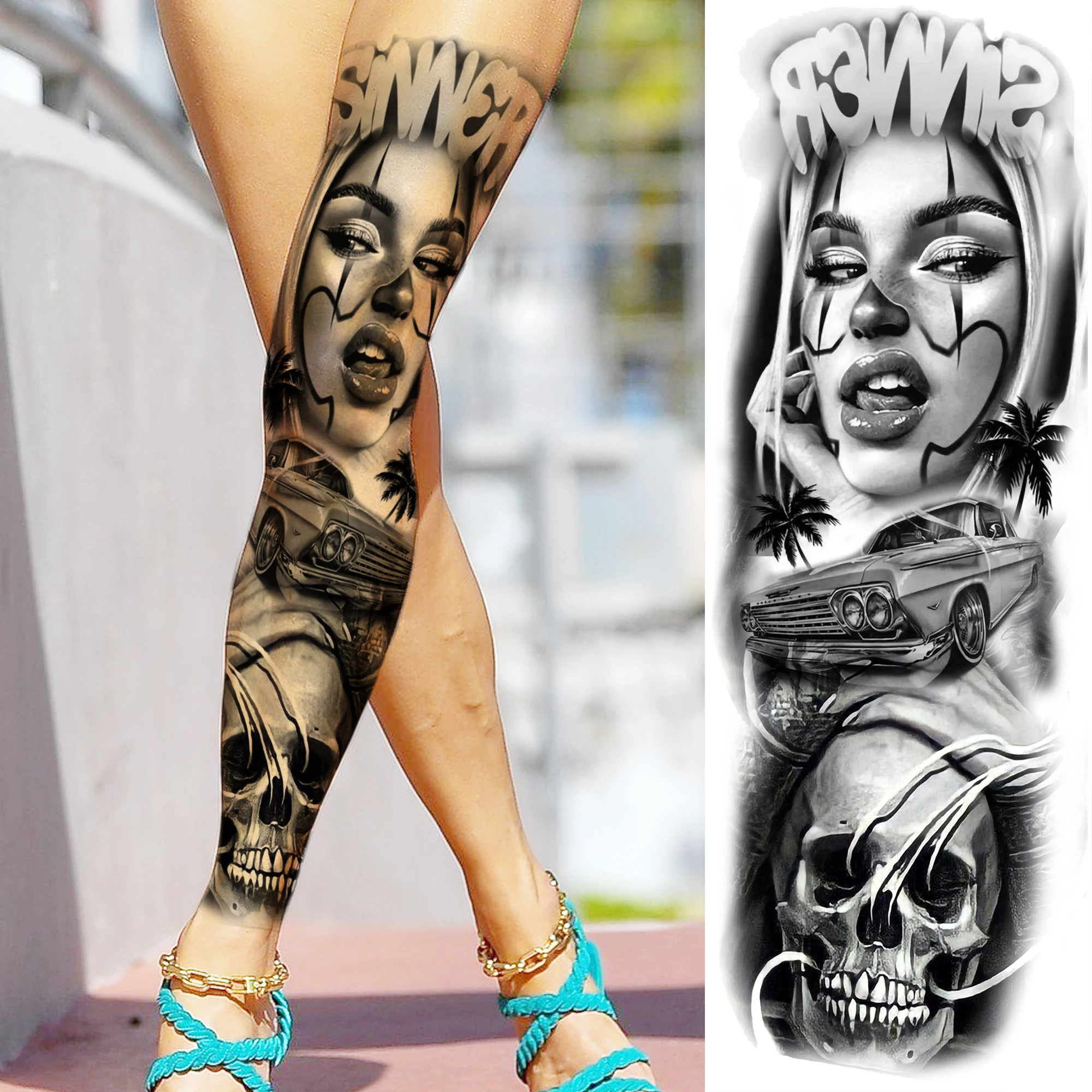 custom card sleeves uk Life is a Beautiful Struggle Chola Girl with Guns Cross Rose Playing Cards  Temporary Sleeve Tattoos| WannaBeInk.com main image 1
