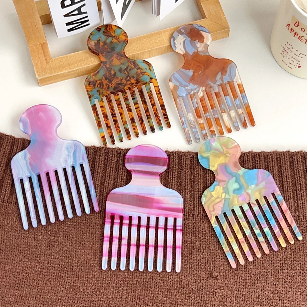 

Acetate Fine-Tooth Hair Comb Fashionable Marble Plate Anti-Static Hair Comb High-End Hair Accessories For Women