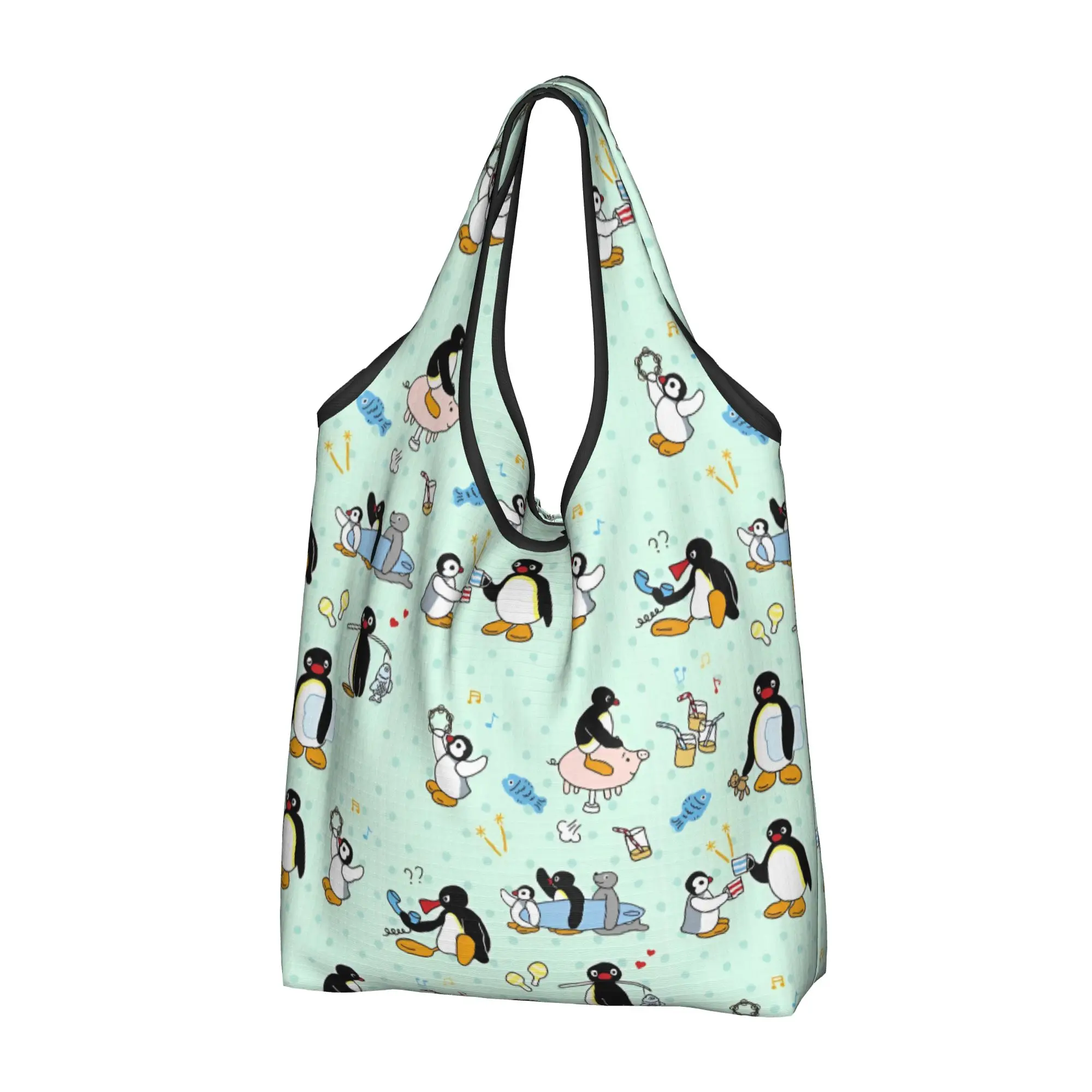 Penguin Cartoon Manga Grocery Shopping Bags Kawaii Shopper Shoulder Tote Bags Large Capacity Portable Hot Movie Handbag