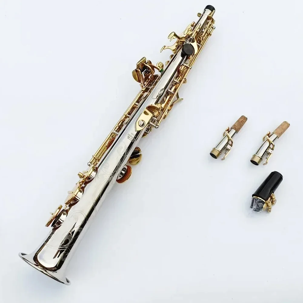 New SS-W037 Soprano saxophone straight Sax B flat Musical Instruments Sax Brass Nickel Silver plated With Case