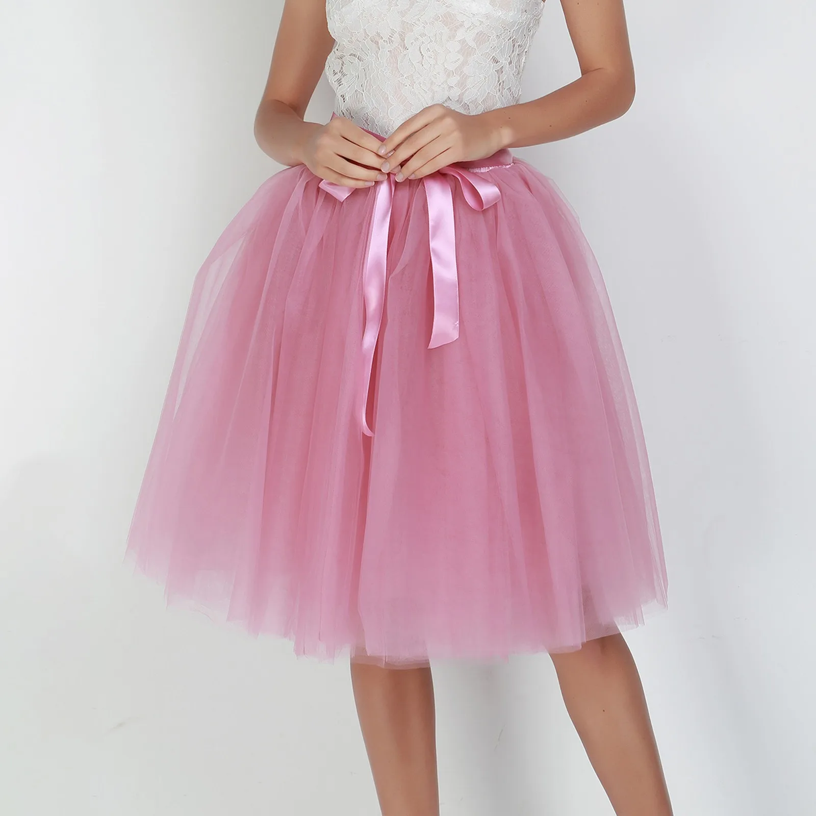 Elegant Pleated Tutu Skirts Womens Vintage Lolita Petticoat With Bow Faldas Mujer Saia Jupe Layered Knee Length Tulle Skirt