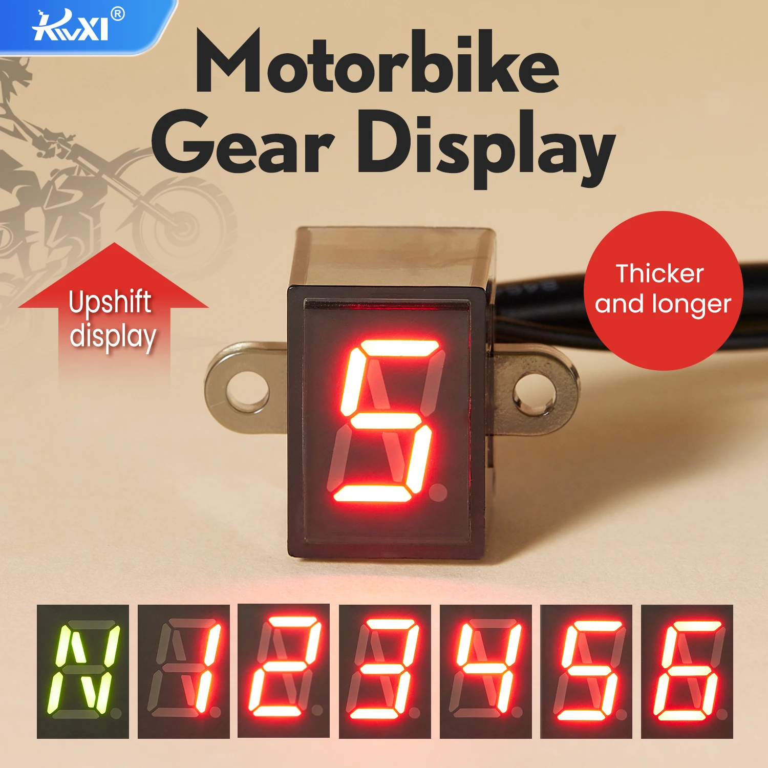 Motorcycle N-6 Gear Indicator Digital Led Display Universal Off-road Moto Red Light Waterproof Durable Neutral Gear Monitor