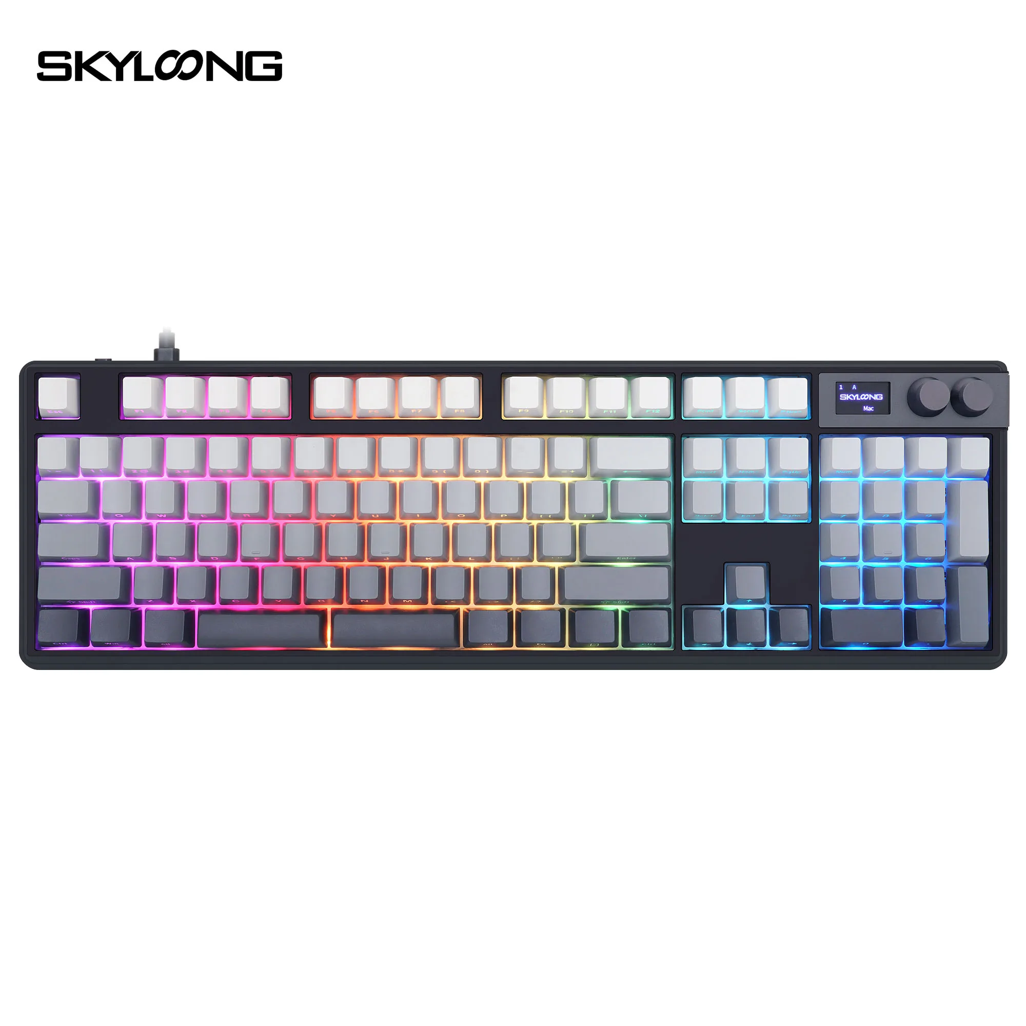 SKYLOONG keycap ukiran samping OEM profil PBT topi ganda 136 buah keycap warna hitam/abu-abu gradien untuk Keyboard Game