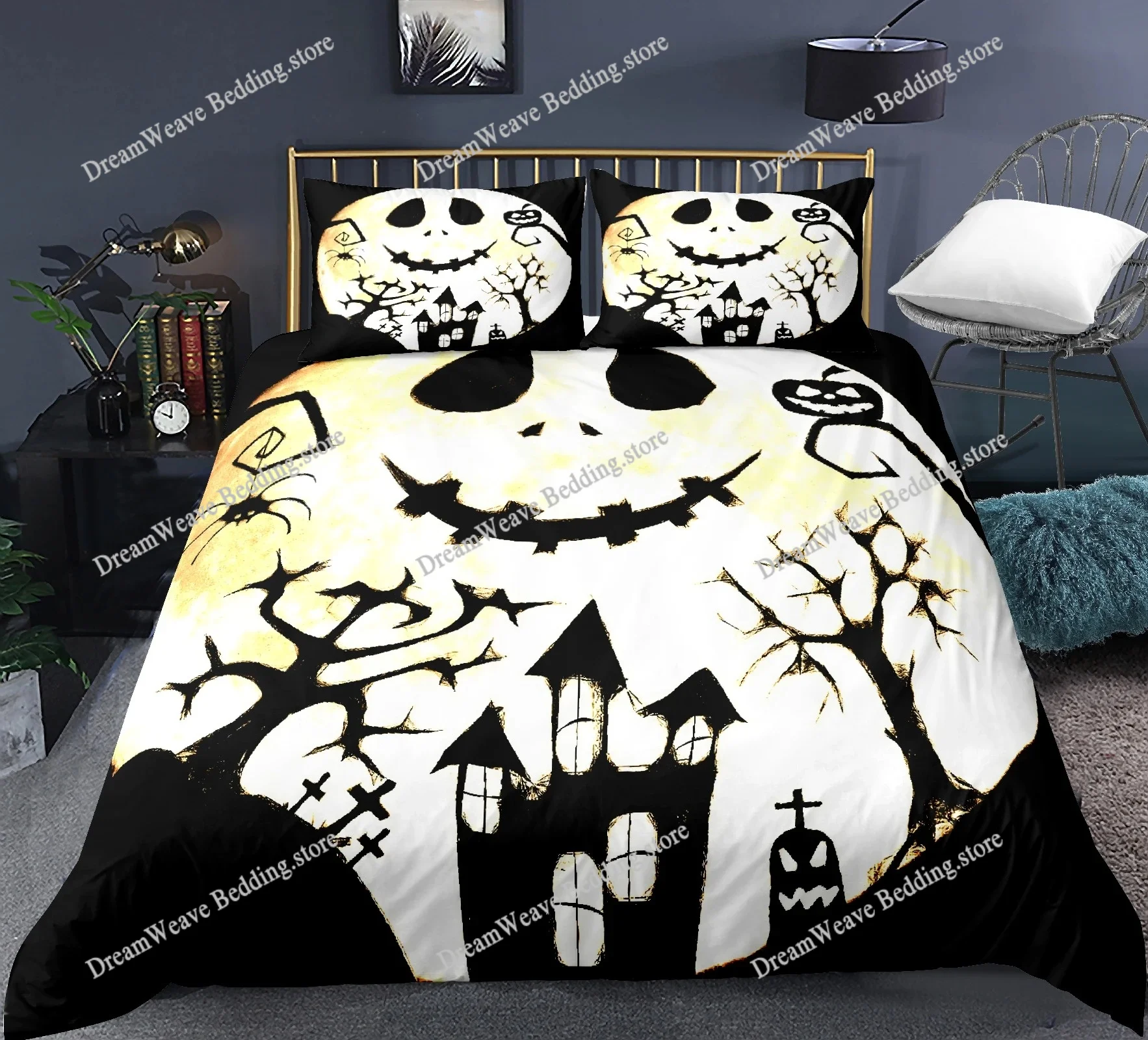 

Halloween Duvet Cover Queen King Cartoon Pumpkin Comforter Cover Lantern Bedding Set MicrofiberGhost Quilt Cover for Boys Girls