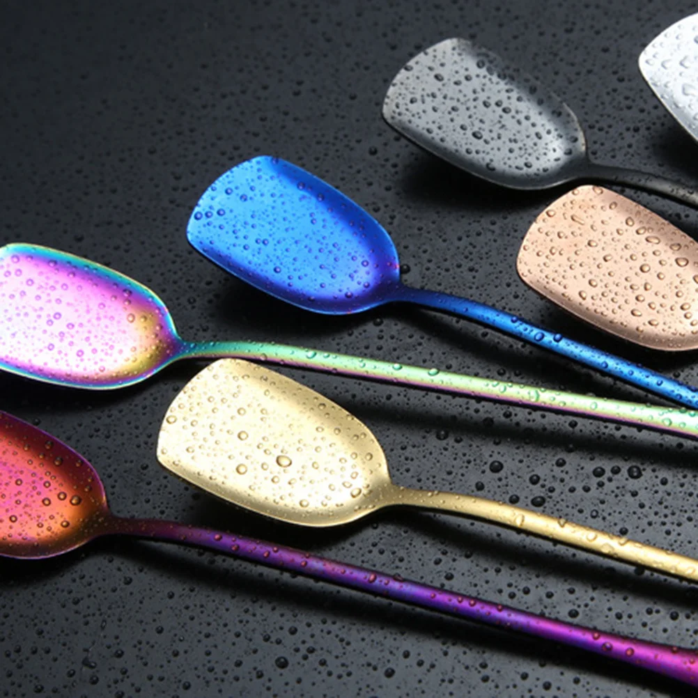 6Pcs Stainless Steel Ice Cream Spoons Long Handle Corrosion Proof Reusable Stirring Spoons for Tall Glasses