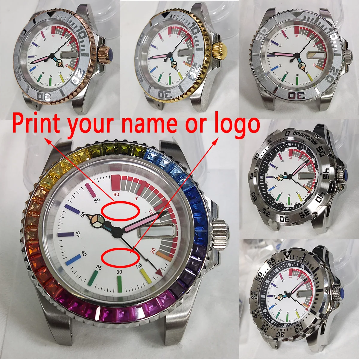 

custom logo watch nh35 case men watch rainbow dial nh36 watch case nh36 dial skx007 diving watch modify part nh36 movement 2