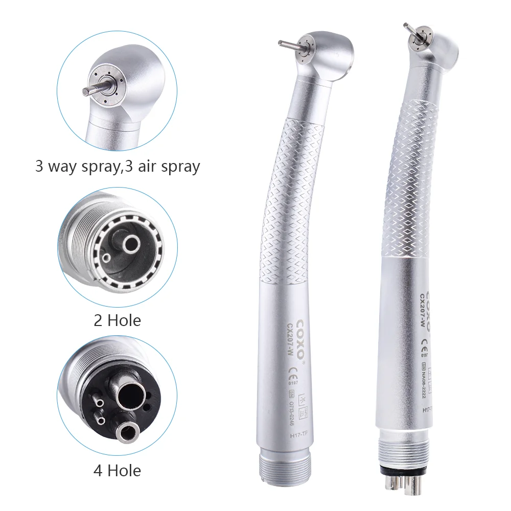 COXO CX207-W push button handpiece 2/4 Hole Air Turbine handpiece high speed Den tal with Triple Water spray ceramic bearing