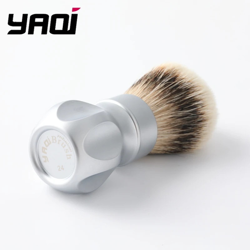 yaqi-2026-gemini-24mm-–-pinceau-de-rasage-humide-en-poils-de-blaireau-silvertip-avec-manche-en-metal-chrome-mat-pour-hommes-–-cadeau-de-collection
