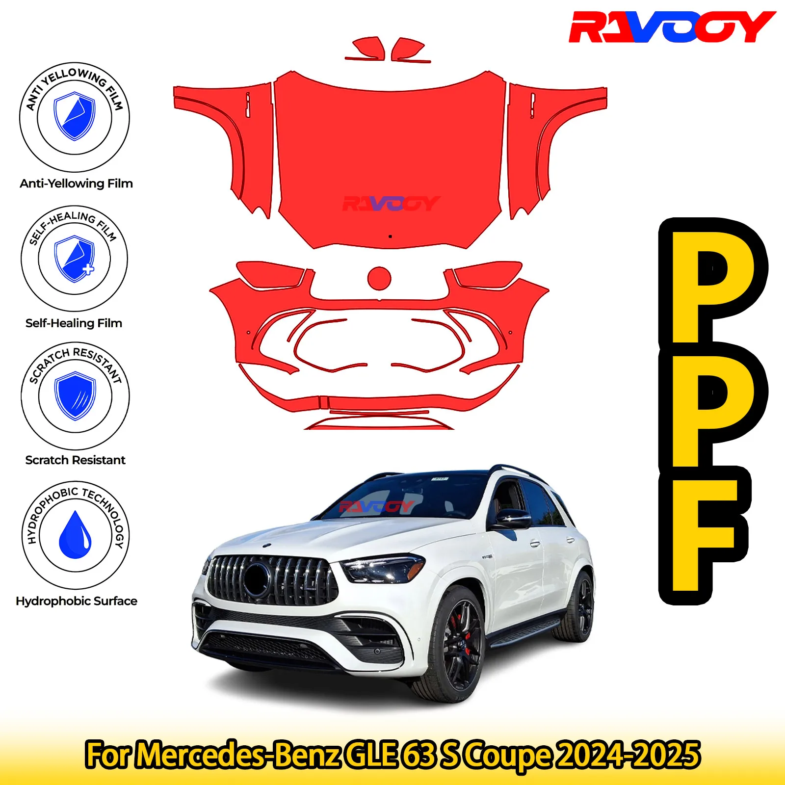 

For Mercedes-Benz GLE 63 S Coupe 2024-2025 Glossy Matte Black Precut front PPF Kit Paint Protection Film