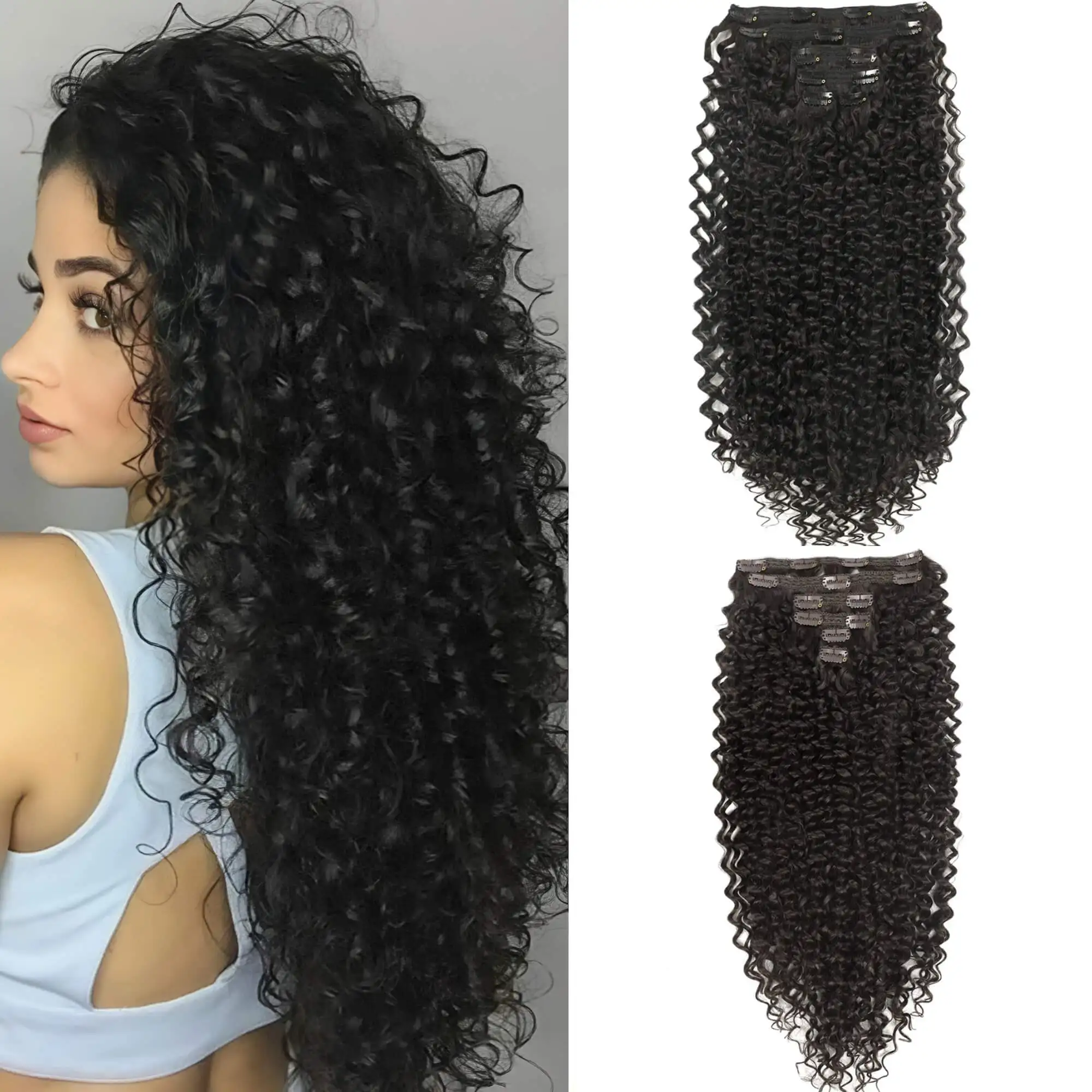 Synthetic Long Wavy Clip In Hair Extensions 6pcs/set Clip In Hair Extensions 20inch Black Brown Blond 200grams Thick Hairpieces