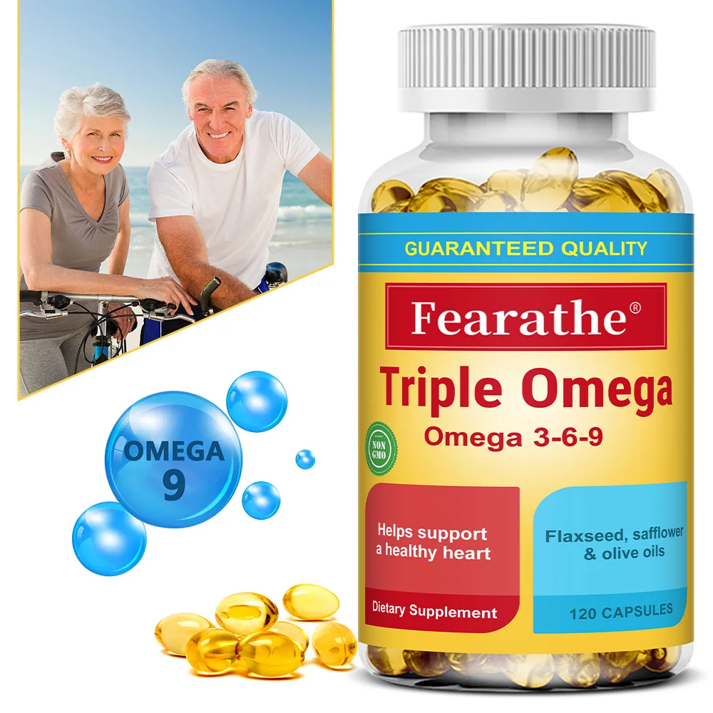 Omega 3-6-9 Capsules - Fish Oil & Plant-Based DHA Blend, Heart Brain Eye Immune Enhances Concentration Memory Support, Non-GMO