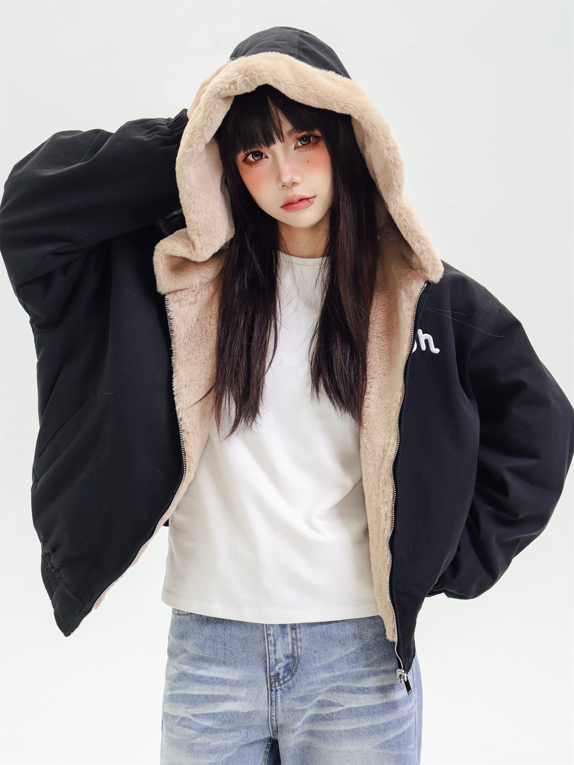 

KESOAK Американская ретро-куртка унисекс с капюшоном, двусторонняя, из хлопка, для пар, осенне-зимняя, утепленная, универсальная