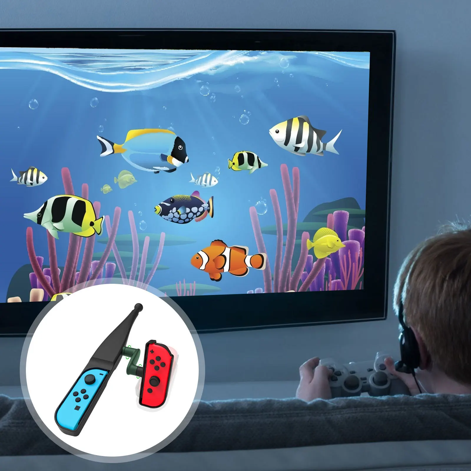 Fotografia 6: Vara de pesca gamepad controlador somatossensorial leve confortável segurar fácil instalar interruptor vara de pesca fonte de jogos