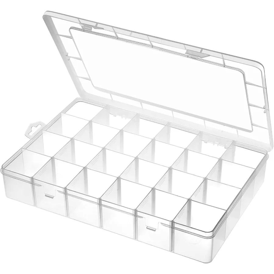 

Large 24 Grids Plastic Organizer Box with Adjustable Dividers for Clear Storage of Jewelry Art DIY Crafts Washi Tapes Beads and