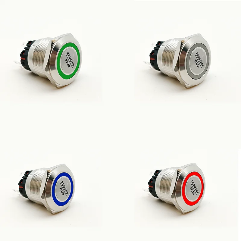 22mm Stainless steel 3 three led color REG ring illuminated push button switch momentary latching(PM225F-11E/RGB/12V/S)