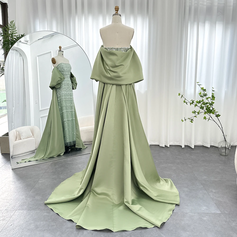 Sharon Said Luxuriöses Salbeigrünes Abendkleid Fliederblau Perlenbesetzt Fuchsia mit Cape für Damen Hochzeitsfeierkleid SS238 Maßanfertigung – Detail 10