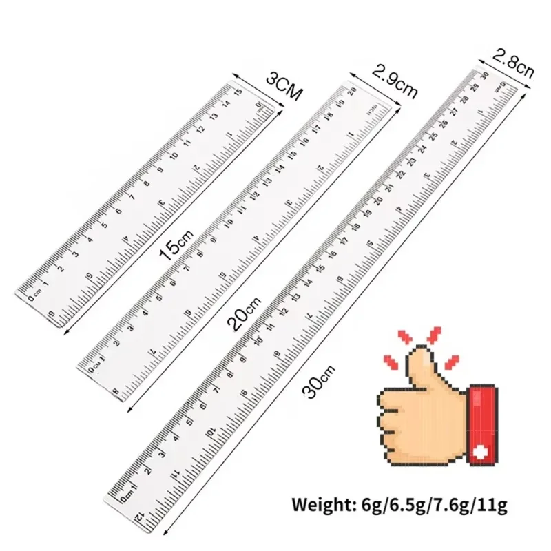 15/20/30cm Transparent Plastic Ruler Cute Portable Tool Blue Color Simple Style for Student School & Office Stationery
