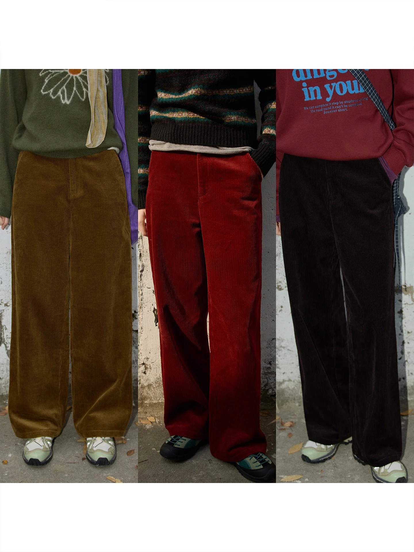 

BMLT Rose And Moon High Waist Loose Straight Leg Cotton Velvet Pants Women's Casual Trousers Korean Style Warm Winter Fashion