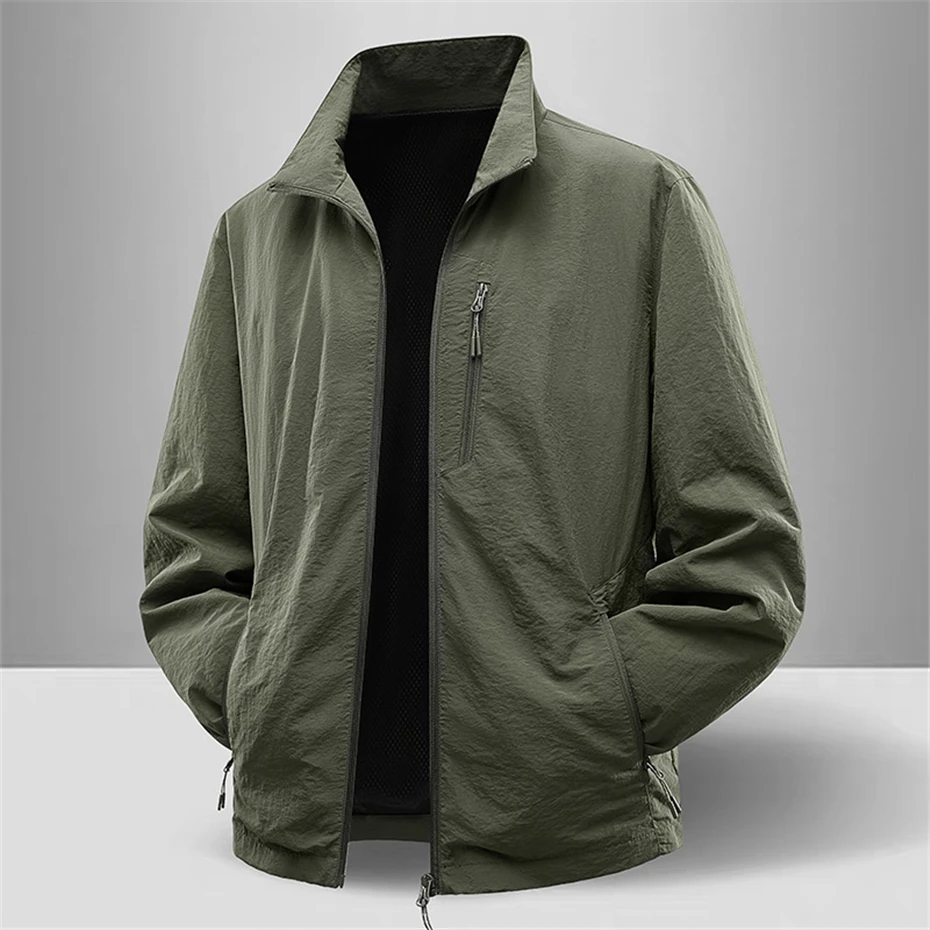 Summer Thin Jacket Men Breathable Jacket Fashion Casual Solid Color Jackets Coats Male Big Size 5XL