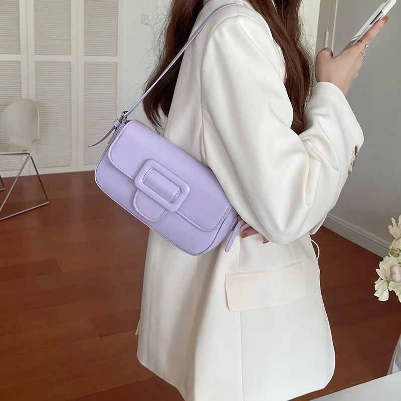 

Women's Small Square Satchels Bag Solid Color Flap Underarm Bag Large Capacity Single Shoulder Bags Simple Design Lady Handbags