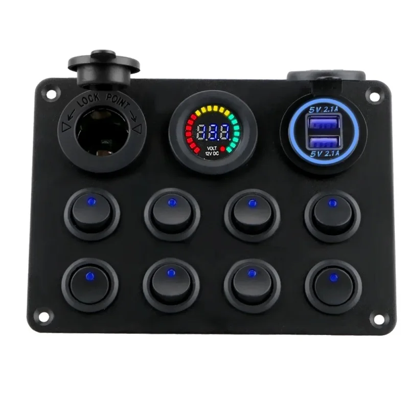 

24V 12V Switch Panel 8 Buttons USB Chargers Circuit Breaker Light Toggle 15A Fuse Blade Accessories For Car Truck Boat Caravan