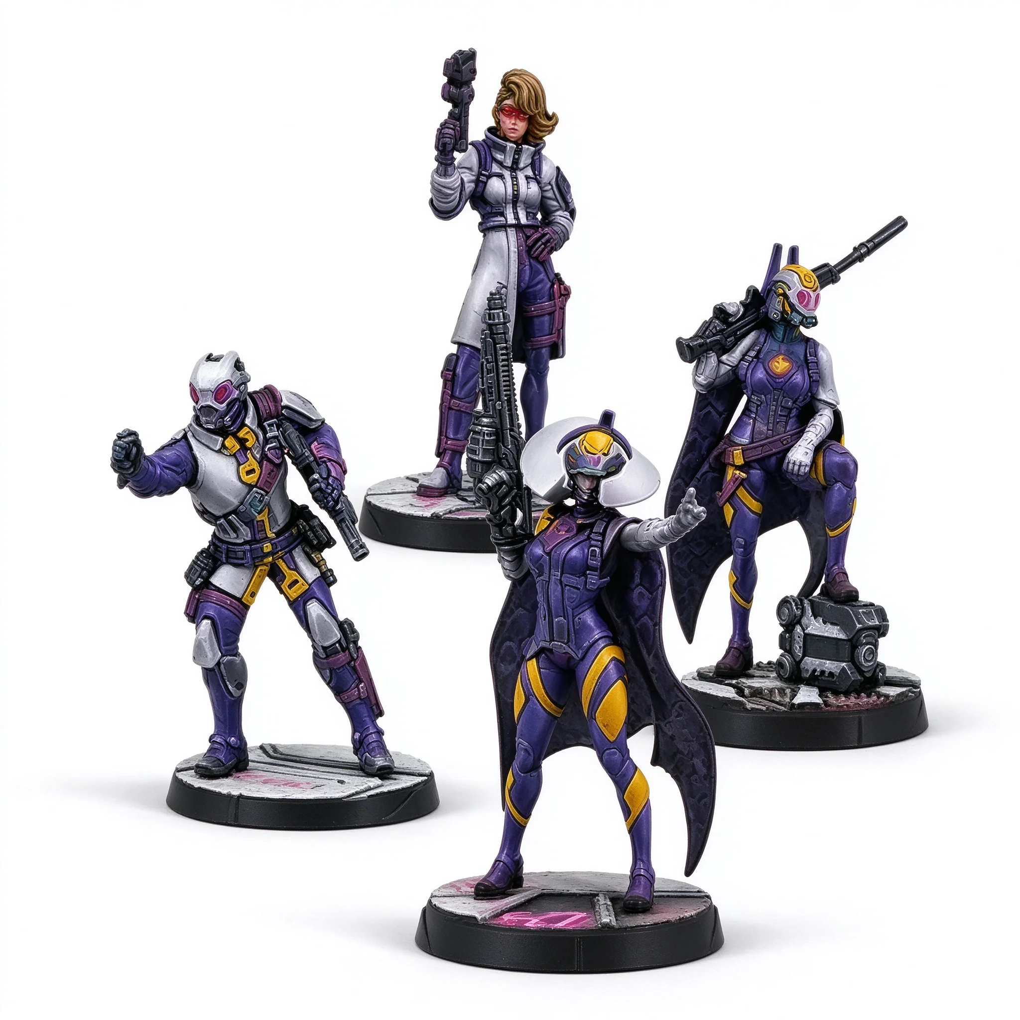 Purple Yellow Operators Resin GK Kit 4-Figure Set, Cyber Troopers, Unpainted Unassembled, Includes Base