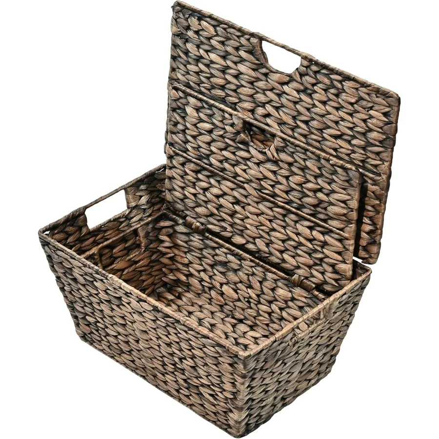 

Woven Seagrass Storage Basket with Lid, Rustic Farmhouse Organizer with Handles for Bathroom & Home Decor