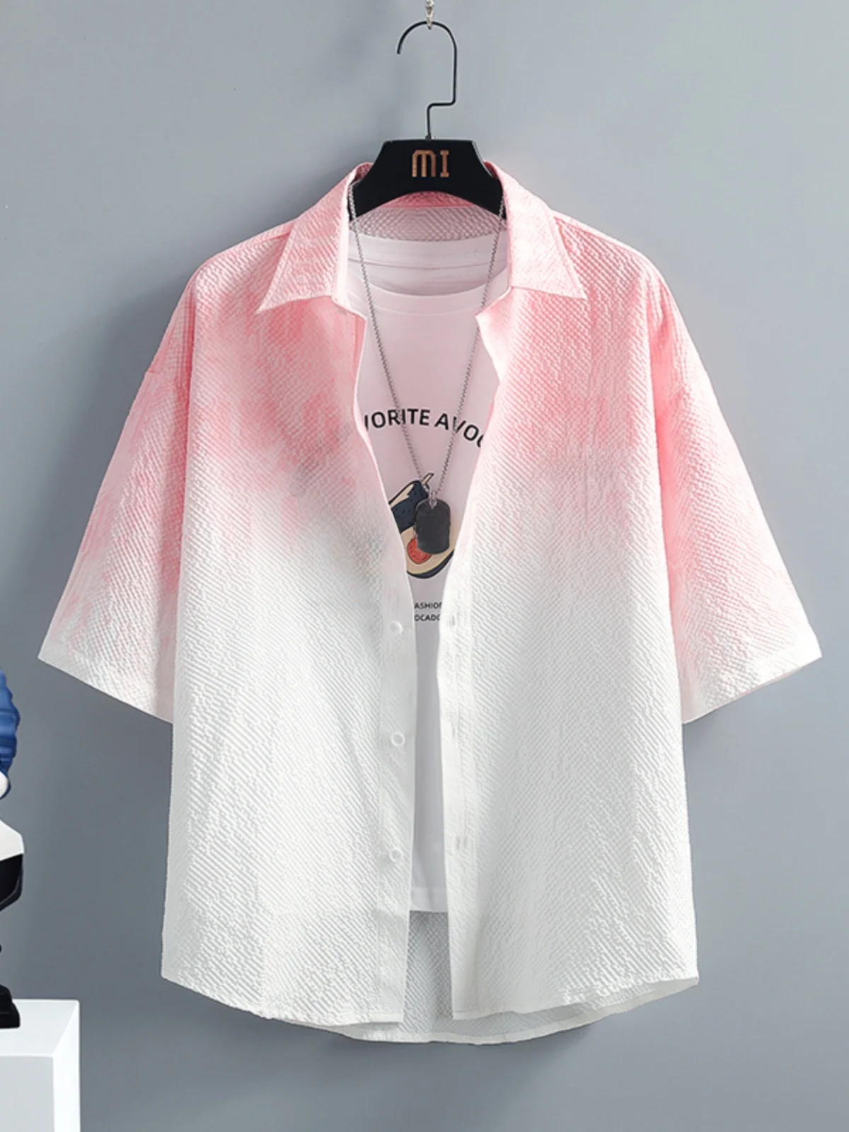 

Men's ort Sve irt Summer Thin adient Color Breathable Seven Sve Casual Top Faionable Loose Fit Youth Urban Sle