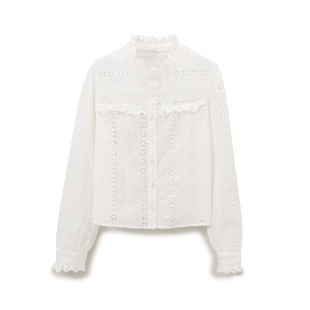 

ZBZA Faionable Hollow out Embroidery irt Women's Street Sle Long Sve Color Polyester Fiber New Autumn Arrival