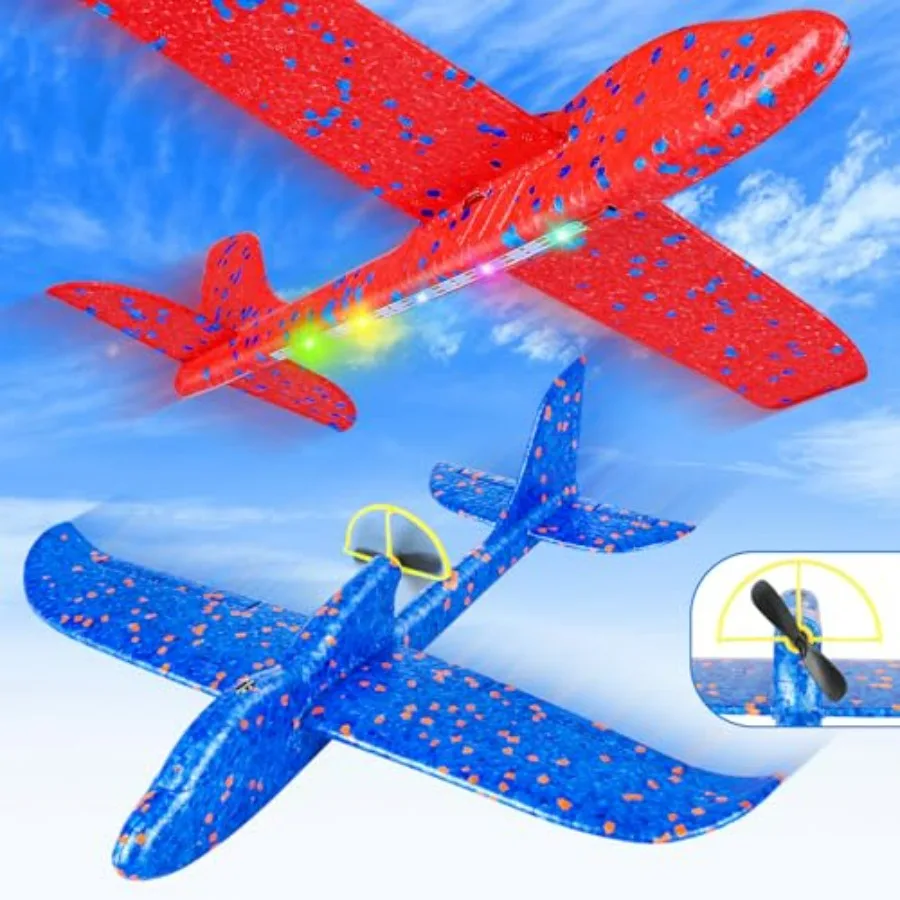 

Electric Foam Airplane Toy, 2 Pack LED 15/25s Plane Toy for Boys, Outdoor Flying Toy Birthday Gifts for Boys Girls 3-12 Years O