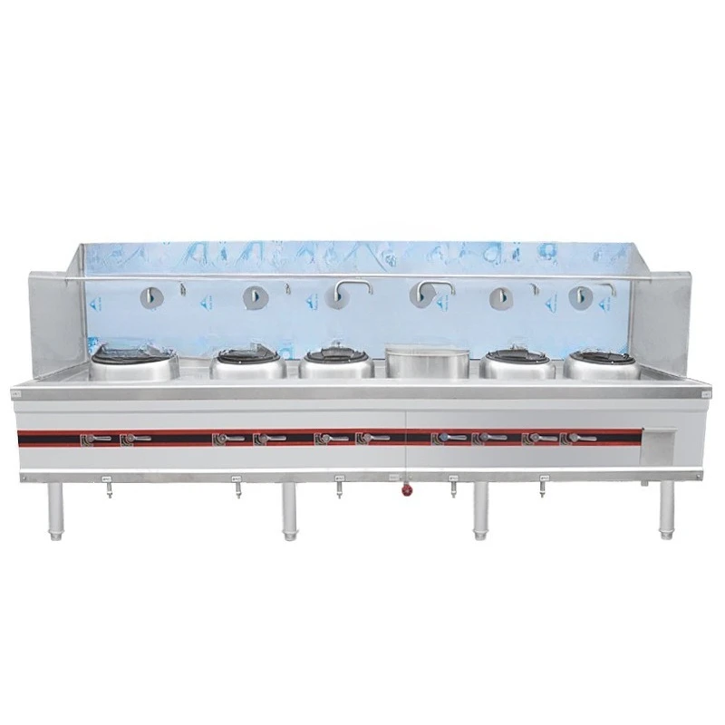 Gas island stir-frying stove six-eye conjoined medium stir-frying stove with flame-out protection device
