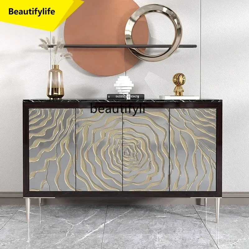 

Light Luxury Entrance Shoe Cabinet Modern Simple Rock Slab Sideboard Cabinet Solid Wood Villa Storage Cabinet K185