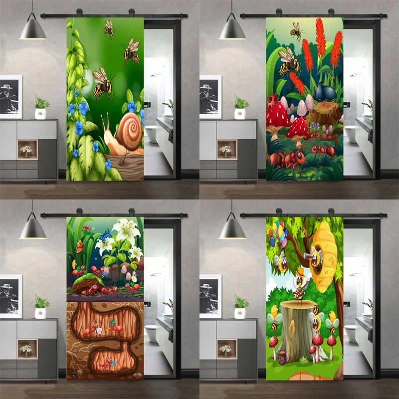 

Door Stickers Adhesive Cartoon Ant Posters Wallpaper for Living Room DIY Full Door Mural Cover Art Poster Home