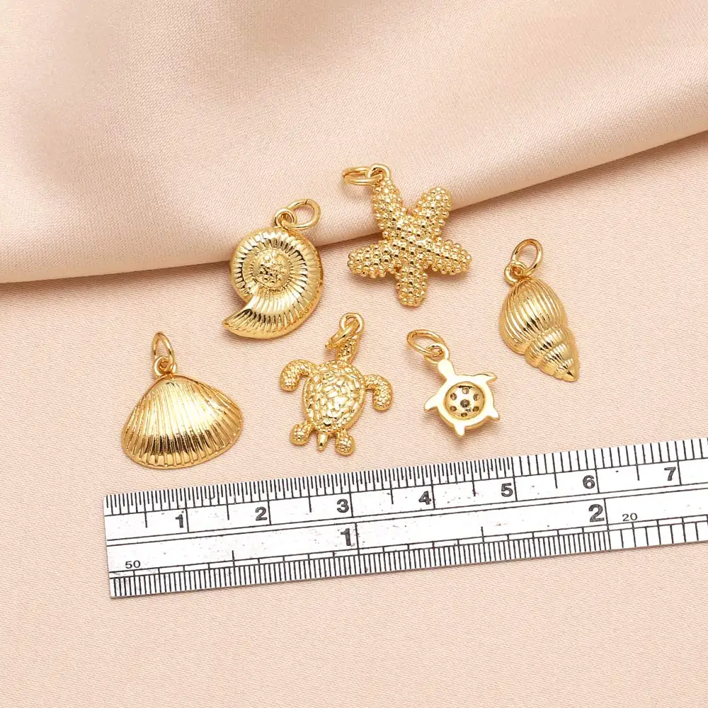 OCESRIO Trendy Small Starfish Shell Charms for Bracelet Copper Gold Plated CZ Turtles Conch Jewelry Making Supplies chma296