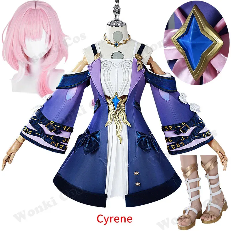 

Star Rail Costume Pink Wig Hair Game Cyrene Cosplay Shoes for Women Role Play Halloween Outfitsa;2,c'4,h.