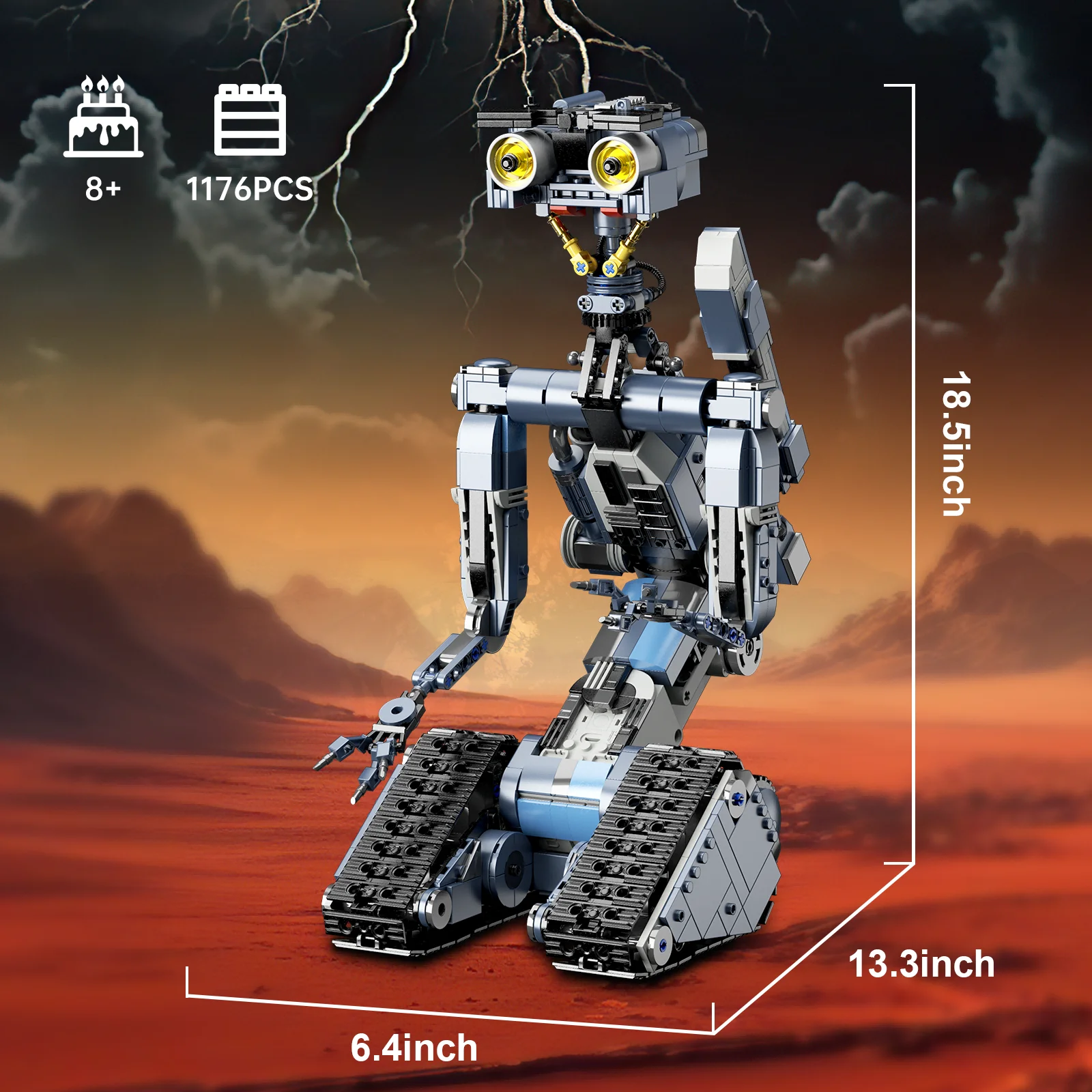 Johnny 5 Robot with Motor Model Building Blocks Set Shorts Open Circuited Figure Collection 1176 Pieces Bricks Toy Gift for Kids