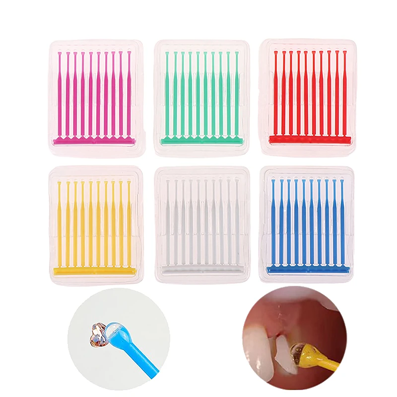 10 ชิ้น/กล่องทันตกรรมทิ้ง Micro Applicator แปรง Stick กาวเคล็ดลับ Applicator สําหรับฟัน Crown Porcelain Veneer ทันตกรรม