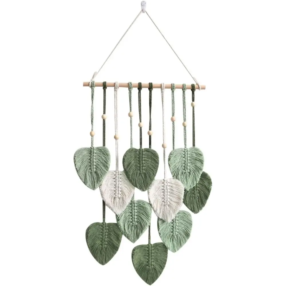 

Eco-Friendly Bohemian Woven Tapestry, Handcrafted Home Wall Art, Green Leather Accents for Living Spaces, Bedrooms, and Nurserie