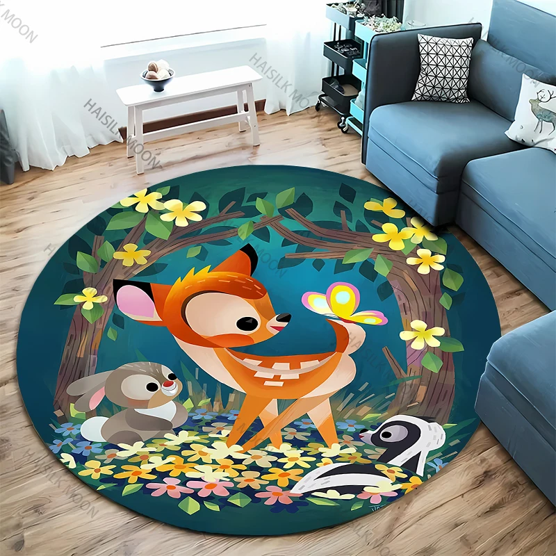 Disney Bambi Round Carpet Rock Floor Mats Flannel Printed Area Rug Sound Insulation Pad for Music Room Bedroom Home Decorative